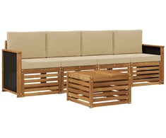 Lauko sofos komplektas su pagalve 5 pcs Natūralus ir bežinis