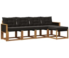 Lauko sofos komplektas su pagalve 5 pcs Natūrali ir juoda