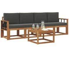 Lauko sofos komplektas su pagalve 5 pcs Natūralus ir antracitas