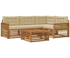 Lauko sofos komplektas su pagalve 5 pcs Natūralus ir bežinis