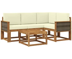 Lauko sofos komplektas su pagalve 5 pcs Natūralus ir grietinėlė