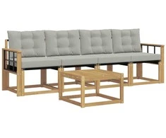 Lauko sofos komplektas su pagalve 5 pcs Balta ir šviesiai pilka