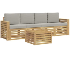 Lauko sofos komplektas su pagalve 5 pcs Balta ir šviesiai pilka