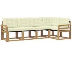 Lauko sofos komplektas su pagalve 5 pcs Balta ir kreminė