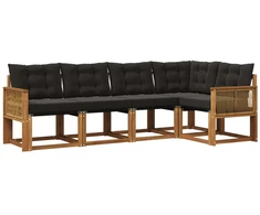 Lauko sofos komplektas su pagalve 5 pcs Natūrali ir juoda