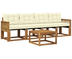 Lauko sofos komplektas su pagalve 5 pcs Natūralus ir grietinėlė