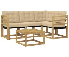 Lauko sofos komplektas su pagalve 5 pcs Balta ir kreminė
