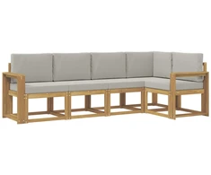 Lauko sofos komplektas su pagalve 5 pcs Balta ir šviesiai pilka
