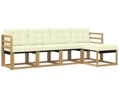 Lauko sofos komplektas su pagalve 5 pcs Balta ir kreminė