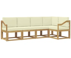 Lauko sofos komplektas su pagalve 5 pcs Balta ir kreminė