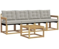 Lauko sofos komplektas su pagalve 5 pcs Balta ir šviesiai pilka