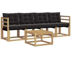 Lauko sofos komplektas su pagalve 5 pcs Balta ir juoda