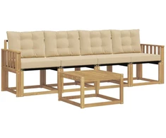 Lauko sofos komplektas su pagalve 5 pcs Balta ir kreminė
