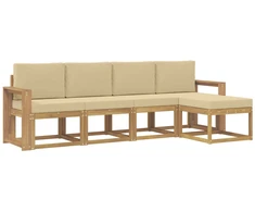 Lauko sofos komplektas su pagalve 5 pcs Balta ir kreminė