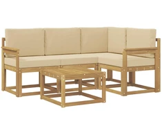 Lauko sofos komplektas su pagalve 5 pcs Balta ir kreminė