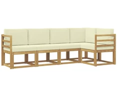 Lauko sofos komplektas su pagalve 5 pcs Balta ir kreminė