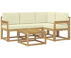 Lauko sofos komplektas su pagalve 5 pcs Balta ir kreminė