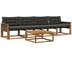 Lauko sofos komplektas su pagalve 5 pcs Natūrali ir juoda