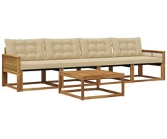 Lauko sofos komplektas su pagalve 5 pcs Natūralus ir bežinis