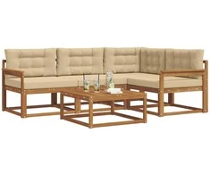 Lauko sofos komplektas su pagalve 5 pcs Natūralus ir bežinis