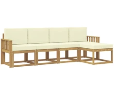 Lauko sofos komplektas su pagalve 5 pcs Balta ir kreminė
