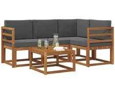 Lauko sofos komplektas su pagalve 5 pcs Natūralus ir antracitas