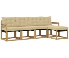 Lauko sofos komplektas su pagalve 5 pcs Balta ir kreminė