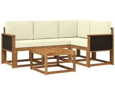 Lauko sofos komplektas su pagalve 5 pcs Natūralus ir grietinėlė