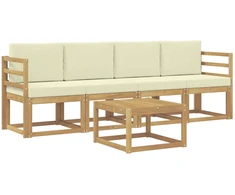 Lauko sofos komplektas su pagalve 5 pcs Balta ir kreminė