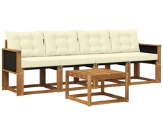 Lauko sofos komplektas su pagalve 5 pcs Natūralus ir grietinėlė