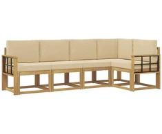 Lauko sofos komplektas su pagalve 5 pcs Balta ir kreminė