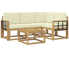 Lauko sofos komplektas su pagalve 5 pcs Balta ir kreminė