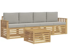 Lauko sofos komplektas su pagalve 5 pcs Balta ir šviesiai pilka