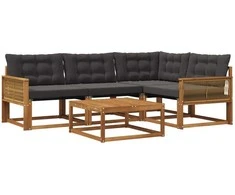 Lauko sofos komplektas su pagalve 5 pcs Natūrali ir juoda