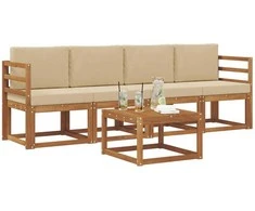 Lauko sofos komplektas su pagalve 5 pcs Natūralus ir bežinis