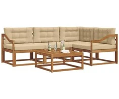 Lauko sofos komplektas su pagalve 5 pcs Natūralus ir bežinis