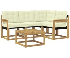 Lauko sofos komplektas su pagalve 5 pcs Balta ir kreminė