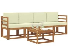 Lauko sofos komplektas su pagalve 5 pcs Natūralus ir grietinėlė