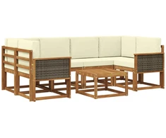 Lauko sofos komplektas su pagalve 5 pcs Natūralus ir grietinėlė