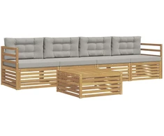 Lauko sofos komplektas su pagalve 5 pcs Balta ir šviesiai pilka