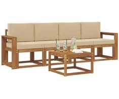 Lauko sofos komplektas su pagalve 5 pcs Natūralus ir bežinis