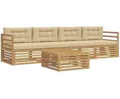 Lauko sofos komplektas su pagalve 5 pcs Balta ir kreminė