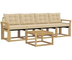Lauko sofos komplektas su pagalve 5 pcs Balta ir kreminė