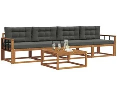 Lauko sofos komplektas su pagalve 5 pcs Natūralus ir antracitas