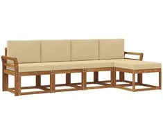 Lauko sofos komplektas su pagalve 5 pcs Natūralus ir bežinis