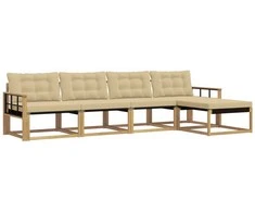 Lauko sofos komplektas su pagalve 5 pcs Balta ir kreminė