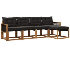 Lauko sofos komplektas su pagalve 5 pcs Natūrali ir juoda