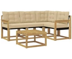 Lauko sofos komplektas su pagalve 5 pcs Balta ir kreminė