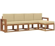 Lauko sofos komplektas su pagalve 5 pcs Natūralus ir bežinis