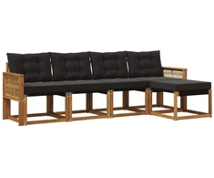 Lauko sofos komplektas su pagalve 5 pcs Natūrali ir juoda